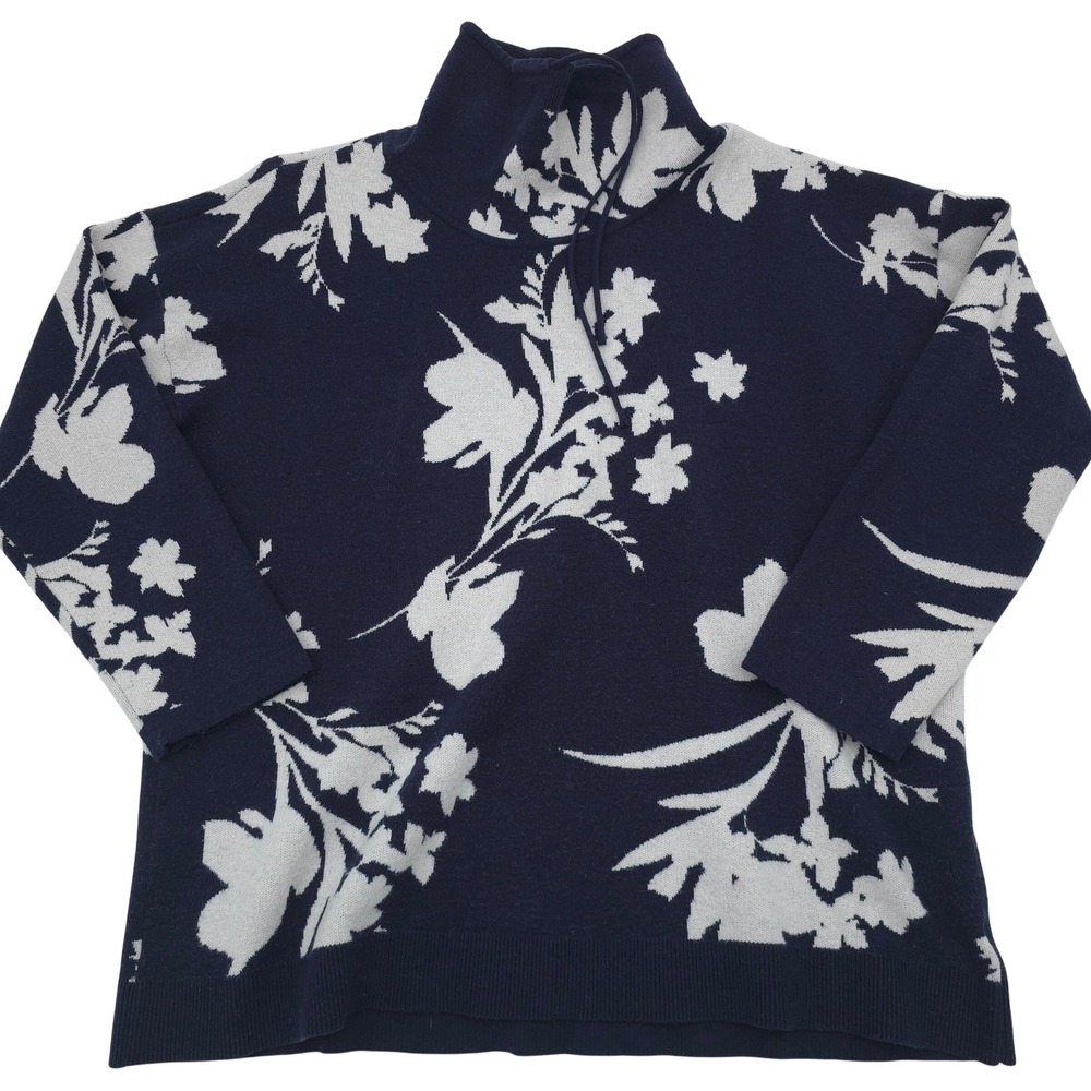 Liz Claiborne Women Floral Turtleneck Navy Blue White Sweater XL